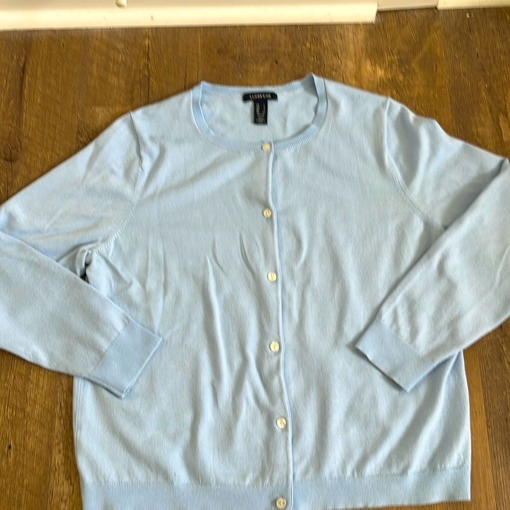 Landsend baby blue long sleeve cardigan sweater